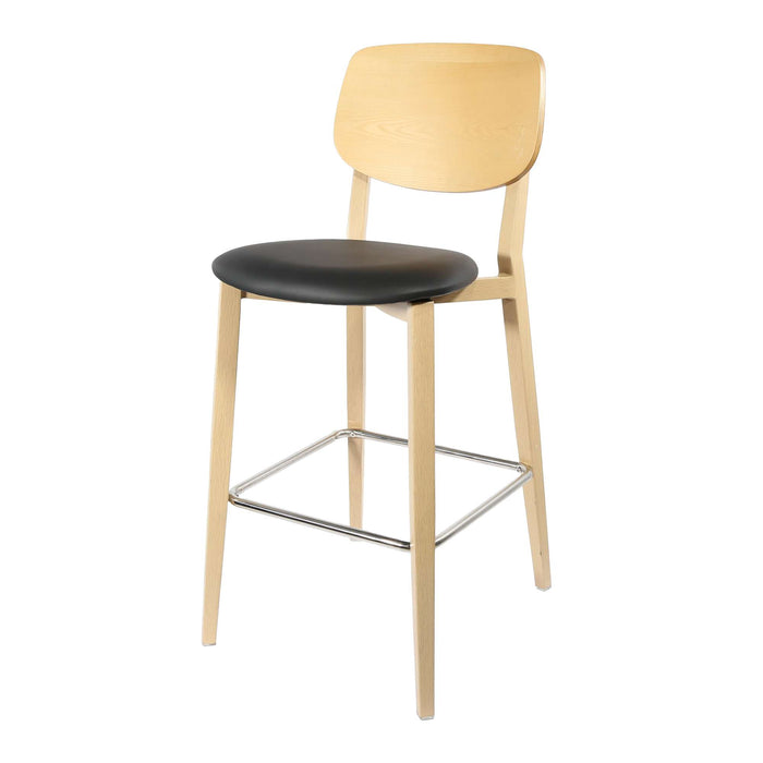 Durafurn Atlanta Barstool - large Ply Backrest - Oak Frame/Black Vinyl Seat & Ply Backrest