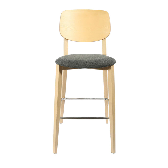 Durafurn Atlanta Barstool - large Ply Backrest - Oak Frame/Dark Grey Fabric Seat & Ply Backrest