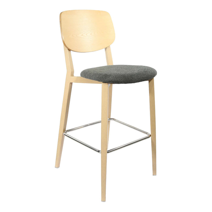Durafurn Atlanta Barstool - large Ply Backrest - Oak Frame/Dark Grey Fabric Seat & Ply Backrest