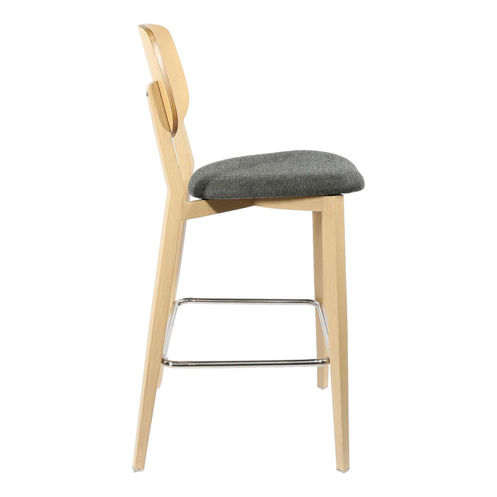 Durafurn Atlanta Barstool - large Ply Backrest - Oak Frame/Dark Grey Fabric Seat & Ply Backrest