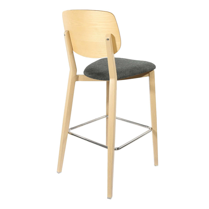 Durafurn Atlanta Barstool - large Ply Backrest - Oak Frame/Dark Grey Fabric Seat & Ply Backrest