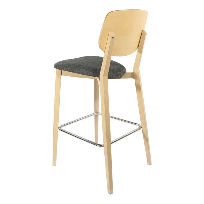 Durafurn Atlanta Barstool - large Ply Backrest - Oak Frame/Dark Grey Fabric Seat & Ply Backrest