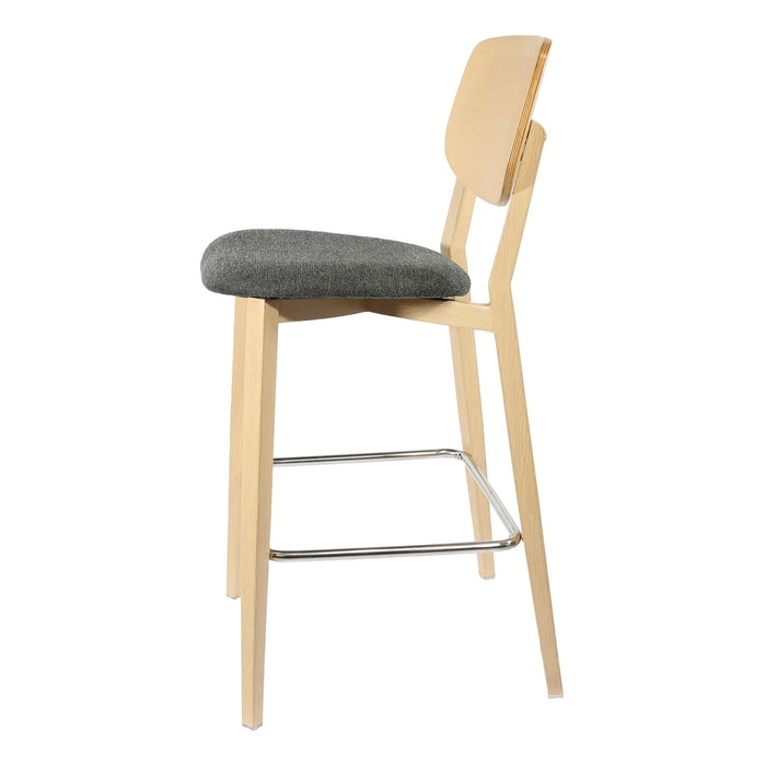 Durafurn Atlanta Barstool - large Ply Backrest - Oak Frame/Dark Grey Fabric Seat & Ply Backrest