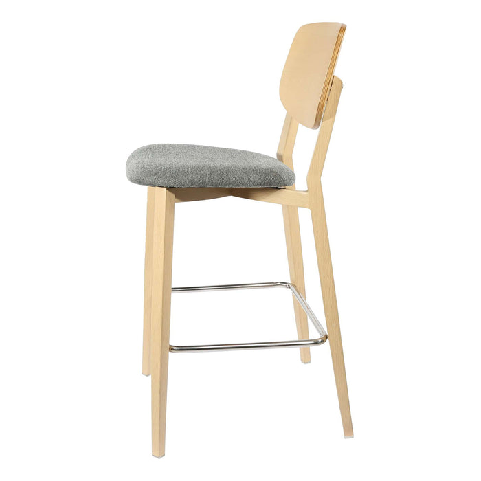 Durafurn Atlanta Barstool - large Ply Backrest - Oak Frame/ Grey Fabric Seat & Ply Backrest