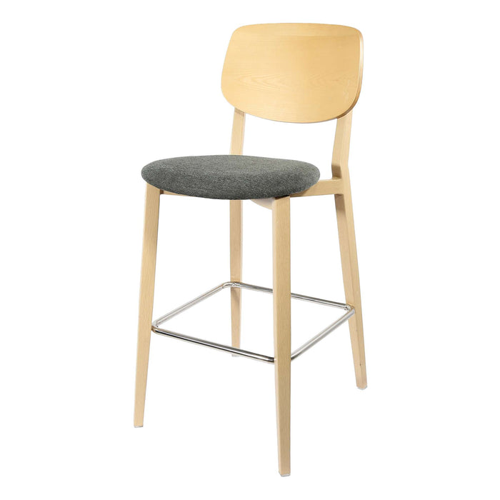 Durafurn Atlanta Barstool - large Ply Backrest - Oak Frame/Dark Grey Fabric Seat & Ply Backrest