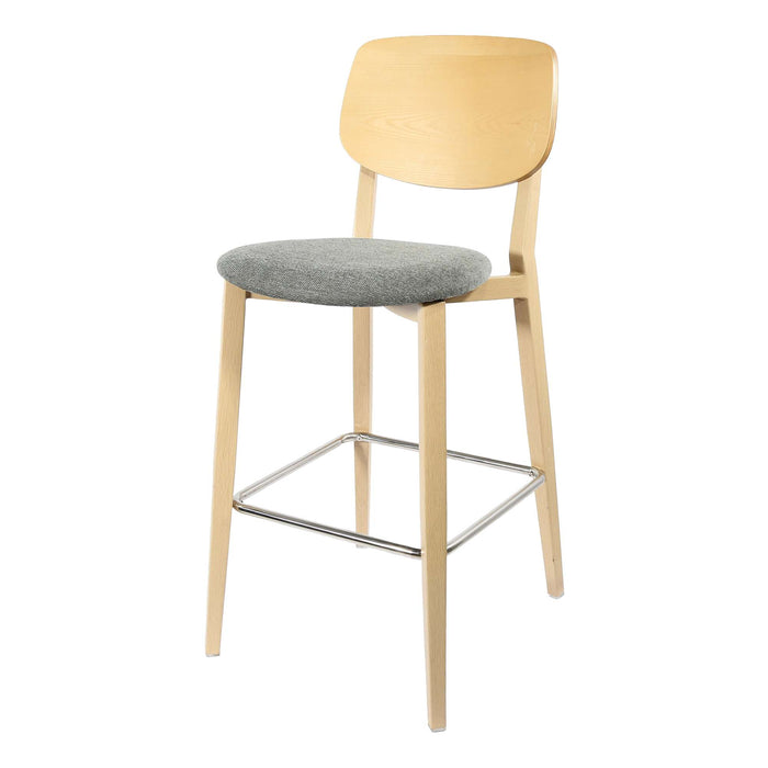 Durafurn Atlanta Barstool - large Ply Backrest - Oak Frame/ Grey Fabric Seat & Ply Backrest