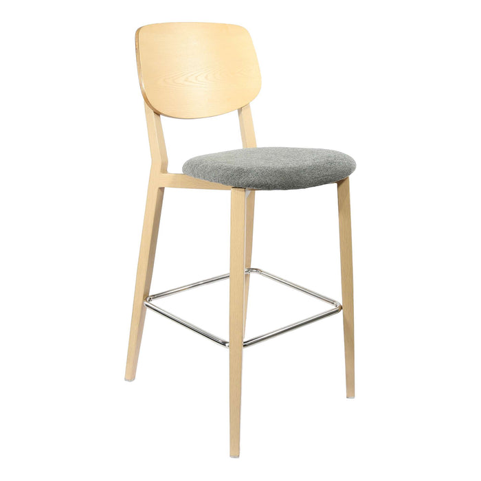 Durafurn Atlanta Barstool - large Ply Backrest - Oak Frame/ Grey Fabric Seat & Ply Backrest