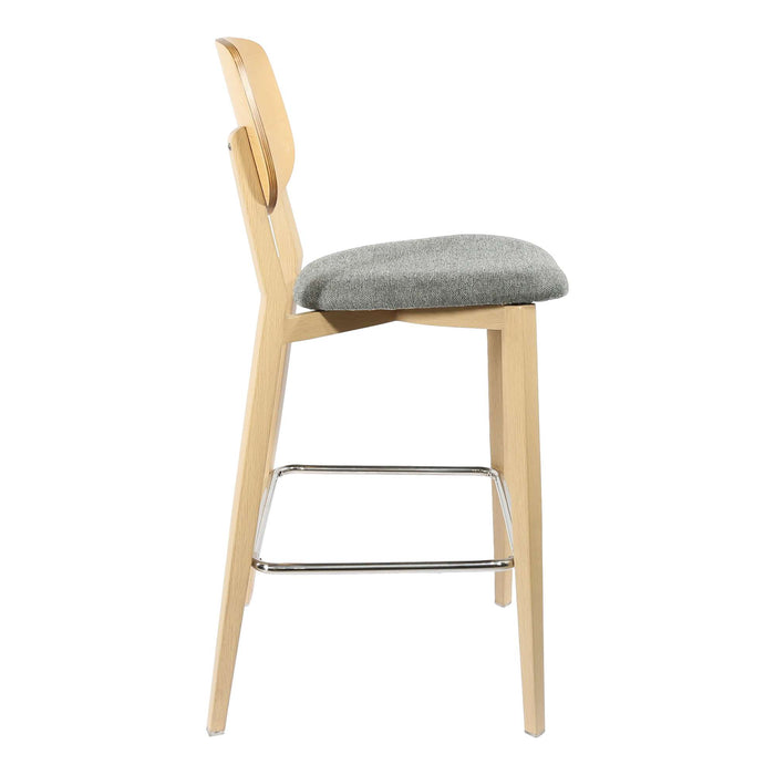 Durafurn Atlanta Barstool - large Ply Backrest - Oak Frame/ Grey Fabric Seat & Ply Backrest