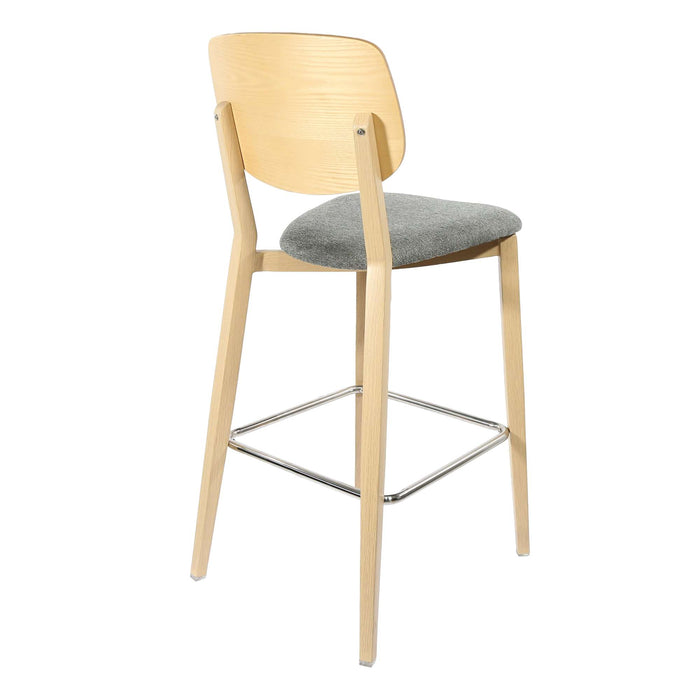 Durafurn Atlanta Barstool - large Ply Backrest - Oak Frame/ Grey Fabric Seat & Ply Backrest