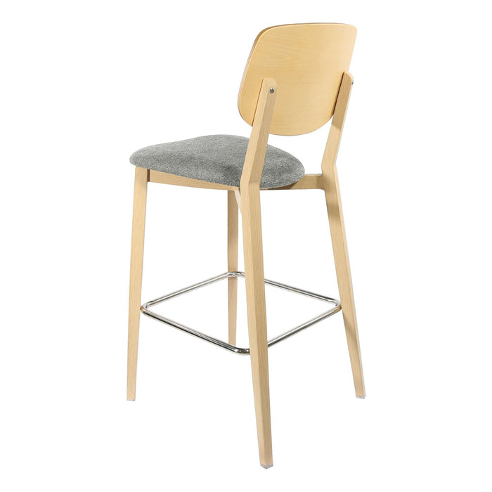 Durafurn Atlanta Barstool - large Ply Backrest - Oak Frame/ Grey Fabric Seat & Ply Backrest