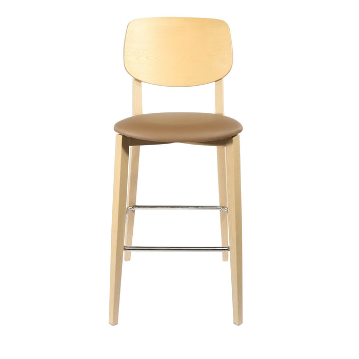 Durafurn Atlanta Barstool - large Ply Backrest - Oak Frame/Taupe Vinyl Seat & Ply Backrest
