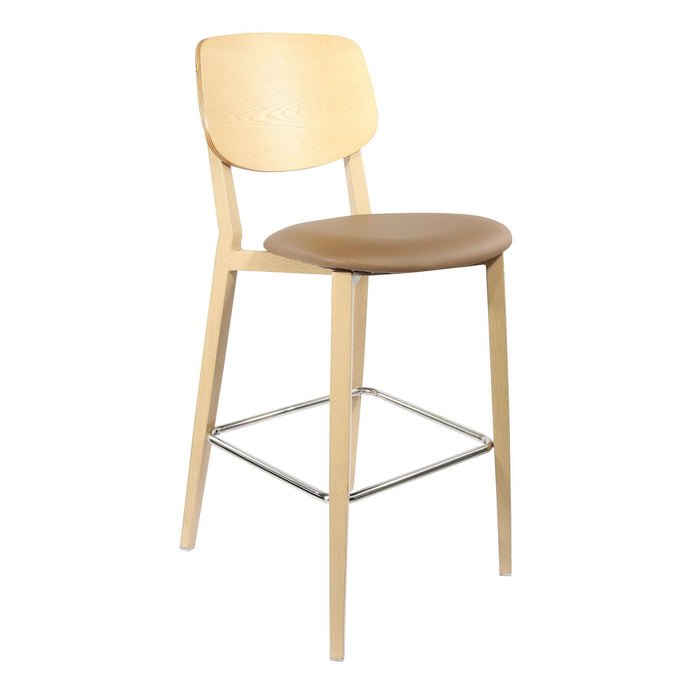 Durafurn Atlanta Barstool - large Ply Backrest - Oak Frame/Taupe Vinyl Seat & Ply Backrest
