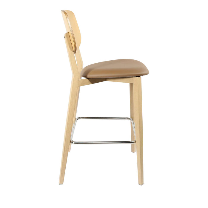 Durafurn Atlanta Barstool - large Ply Backrest - Oak Frame/Taupe Vinyl Seat & Ply Backrest