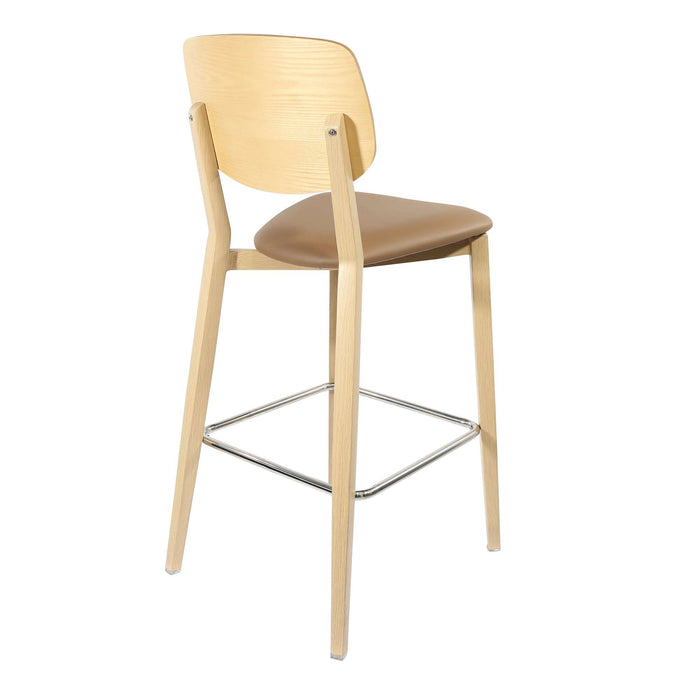 Durafurn Atlanta Barstool - large Ply Backrest - Oak Frame/Taupe Vinyl Seat & Ply Backrest