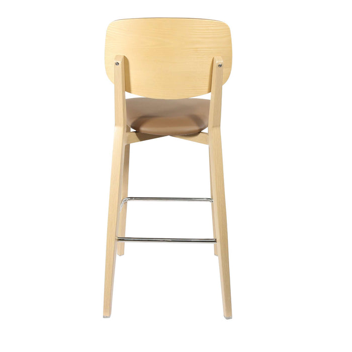 Durafurn Atlanta Barstool - large Ply Backrest - Oak Frame/Taupe Vinyl Seat & Ply Backrest
