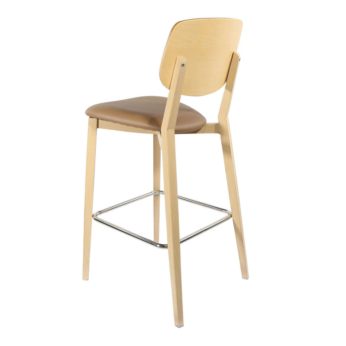 Durafurn Atlanta Barstool - large Ply Backrest - Oak Frame/Taupe Vinyl Seat & Ply Backrest