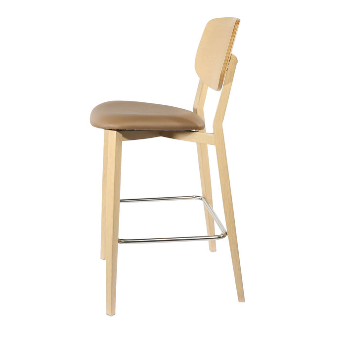 Durafurn Atlanta Barstool - large Ply Backrest - Oak Frame/Taupe Vinyl Seat & Ply Backrest