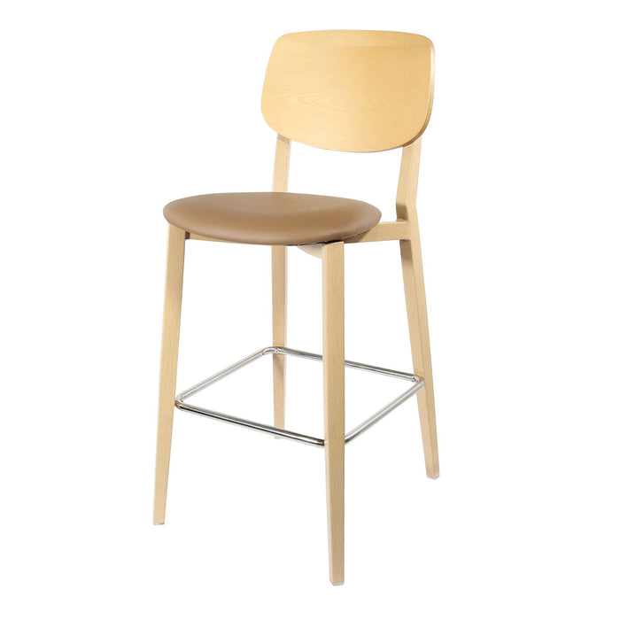 Durafurn Atlanta Barstool - large Ply Backrest - Oak Frame/Taupe Vinyl Seat & Ply Backrest