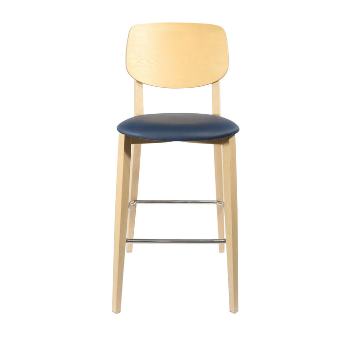 Durafurn Atlanta Barstool - large Ply Backrest - Oak Frame/Navy Vinyl Seat & Ply Backrest