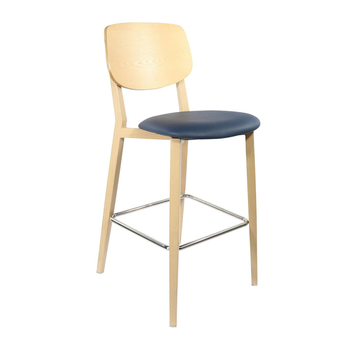 Durafurn Atlanta Barstool - large Ply Backrest - Oak Frame/Navy Vinyl Seat & Ply Backrest