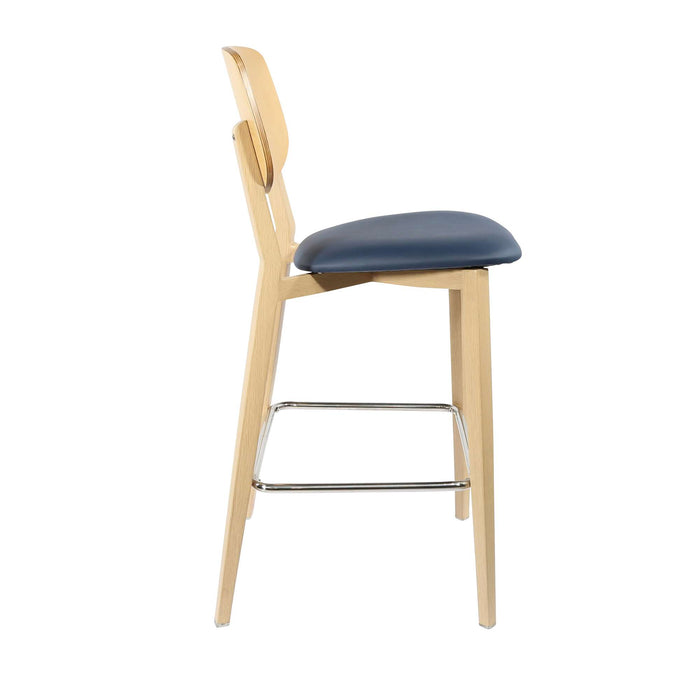 Durafurn Atlanta Barstool - large Ply Backrest - Oak Frame/Navy Vinyl Seat & Ply Backrest