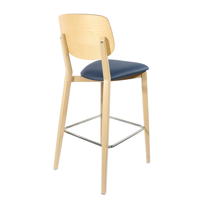 Durafurn Atlanta Barstool - large Ply Backrest - Oak Frame/Navy Vinyl Seat & Ply Backrest