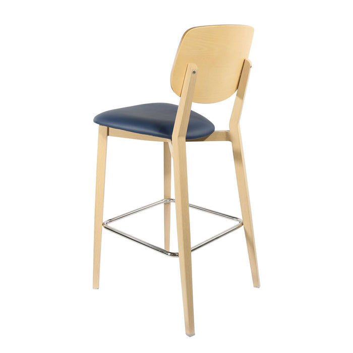 Durafurn Atlanta Barstool - large Ply Backrest - Oak Frame/Navy Vinyl Seat & Ply Backrest
