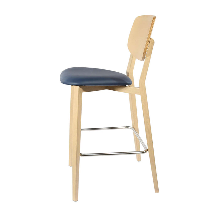 Durafurn Atlanta Barstool - large Ply Backrest - Oak Frame/Navy Vinyl Seat & Ply Backrest