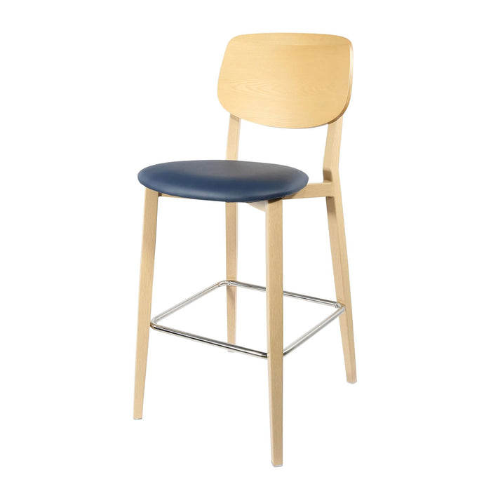 Durafurn Atlanta Barstool - large Ply Backrest - Oak Frame/Navy Vinyl Seat & Ply Backrest