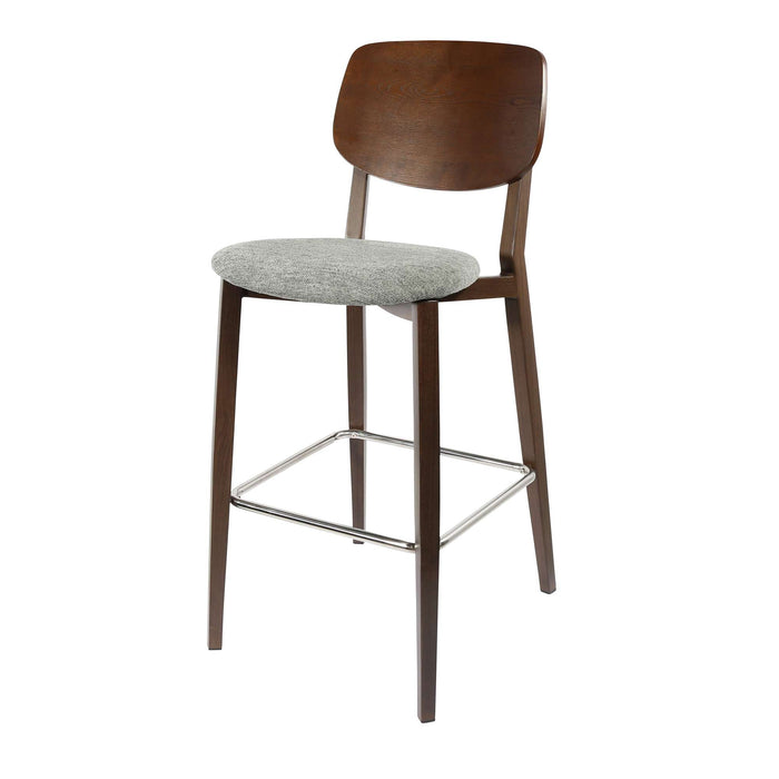 Durafurn Atlanta Barstool - large Ply Backrest - Wenge Frame/ Grey Fabric Seat & Ply Backrest