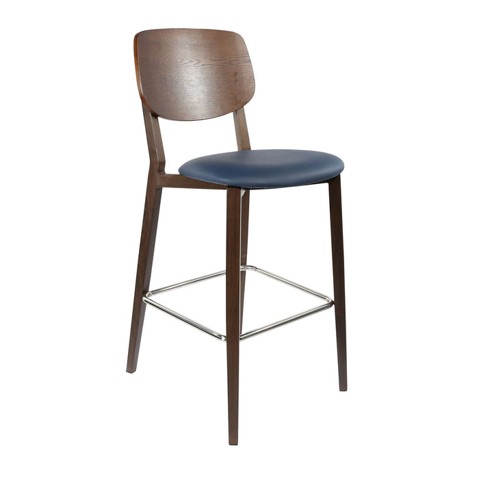 Durafurn Atlanta Barstool - large Ply Backrest - Wenge Frame/Navy Vinyl Seat & Ply Backrest