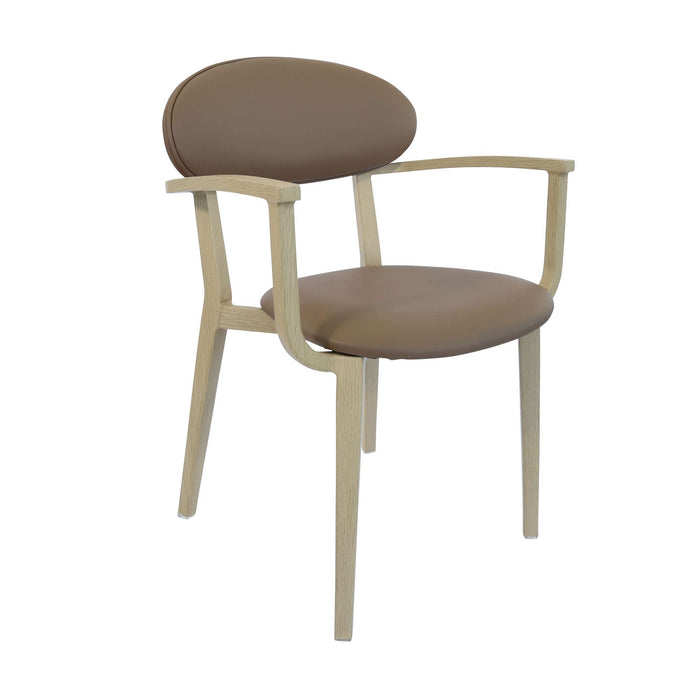 Durafurn Atlanta Armchair - Narrow Backrest - Oak Frame/Taupe Vinyl Seat & Backrest