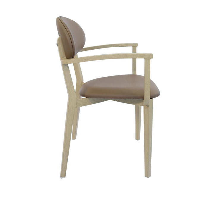 Durafurn Atlanta Armchair - Narrow Backrest - Oak Frame/Taupe Vinyl Seat & Backrest