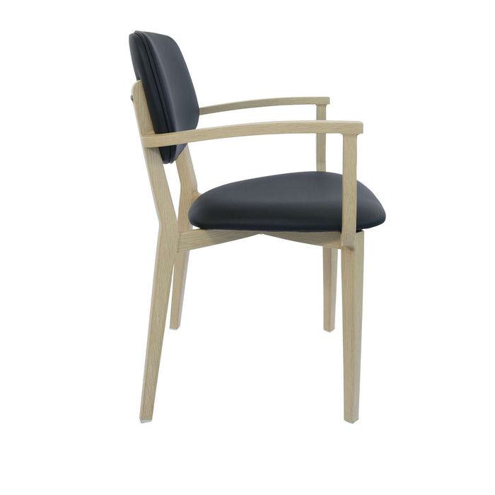 Durafurn Atlanta Armchair - large Backrest - Oak Frame/Black Vinyl Seat & Backrest
