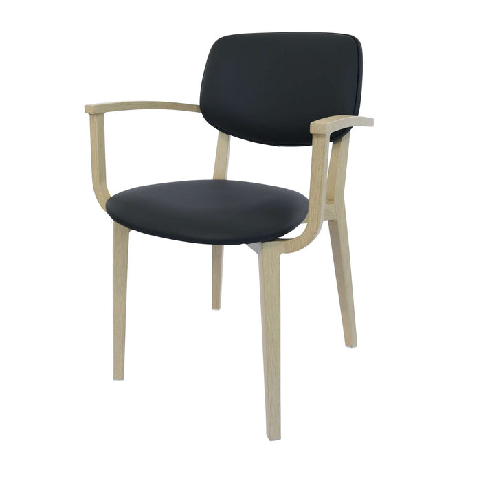 Durafurn Atlanta Armchair - large Backrest - Oak Frame/Black Vinyl Seat & Backrest