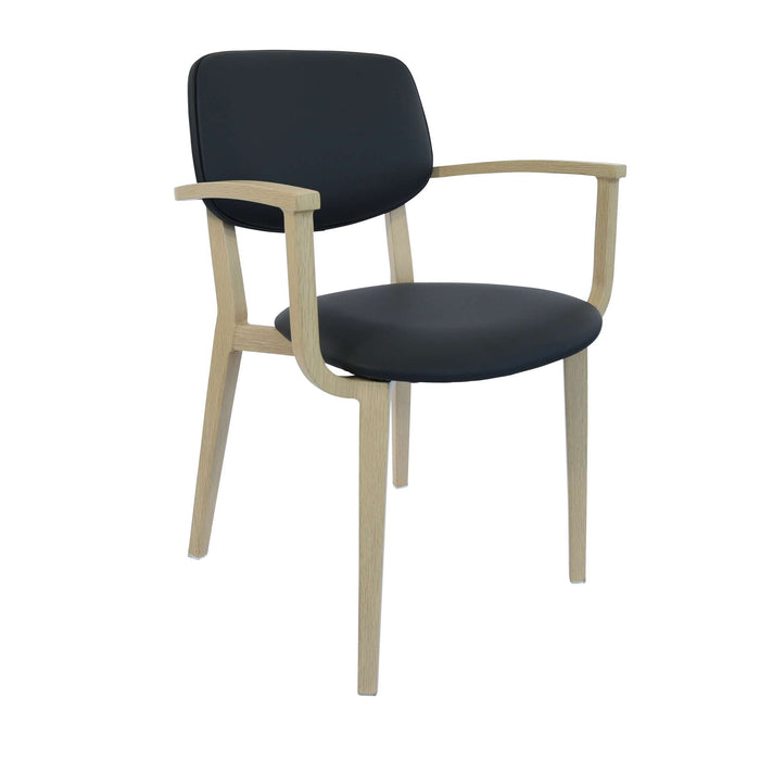 Durafurn Atlanta Armchair - large Backrest - Oak Frame/Black Vinyl Seat & Backrest