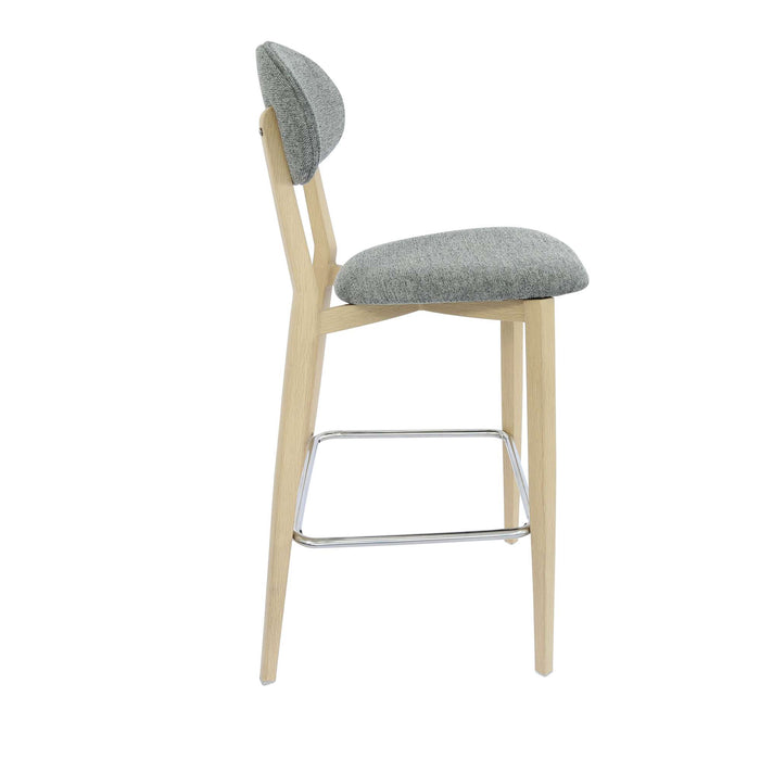 Durafurn Atlanta Barstool - Narrow Backrest - Oak Frame/ Grey Fabric Seat & Backrest