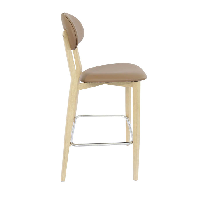 Durafurn Atlanta Barstool - Narrow Backrest - Oak Frame/Taupe Vinyl Seat & Backrest