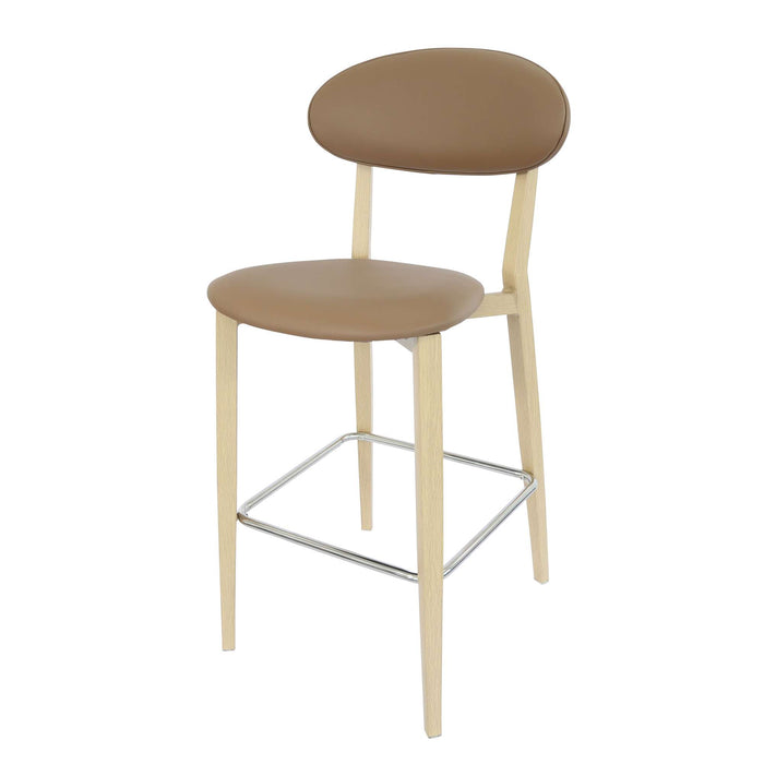 Durafurn Atlanta Barstool - Narrow Backrest - Oak Frame/Taupe Vinyl Seat & Backrest