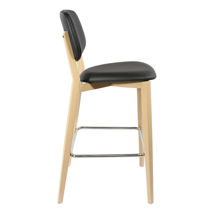 Durafurn Atlanta Barstool - large Backrest - Oak Frame/Black Vinyl Seat & Backrest