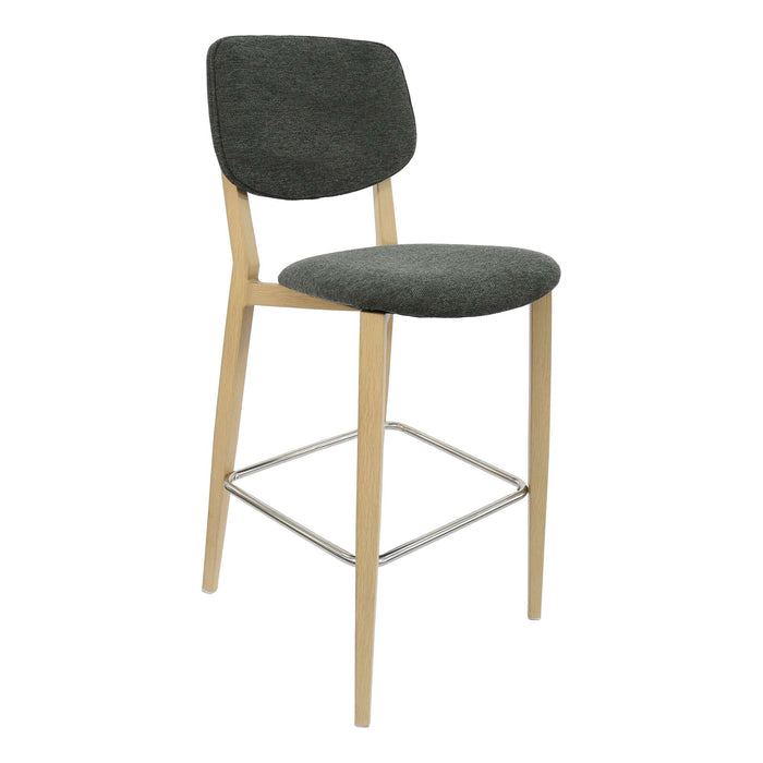 Durafurn Atlanta Barstool - large Backrest - Oak Frame/Dark Grey Fabric Seat & Backrest