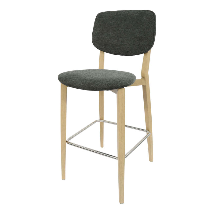 Durafurn Atlanta Barstool - large Backrest - Oak Frame/Dark Grey Fabric Seat & Backrest