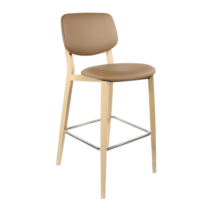 Durafurn Atlanta Barstool - large Backrest - Oak Frame/Taupe Vinyl Seat & Backrest