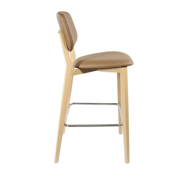 Durafurn Atlanta Barstool - large Backrest - Oak Frame/Taupe Vinyl Seat & Backrest