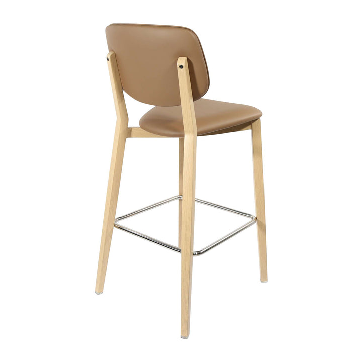 Durafurn Atlanta Barstool - large Backrest - Oak Frame/Taupe Vinyl Seat & Backrest