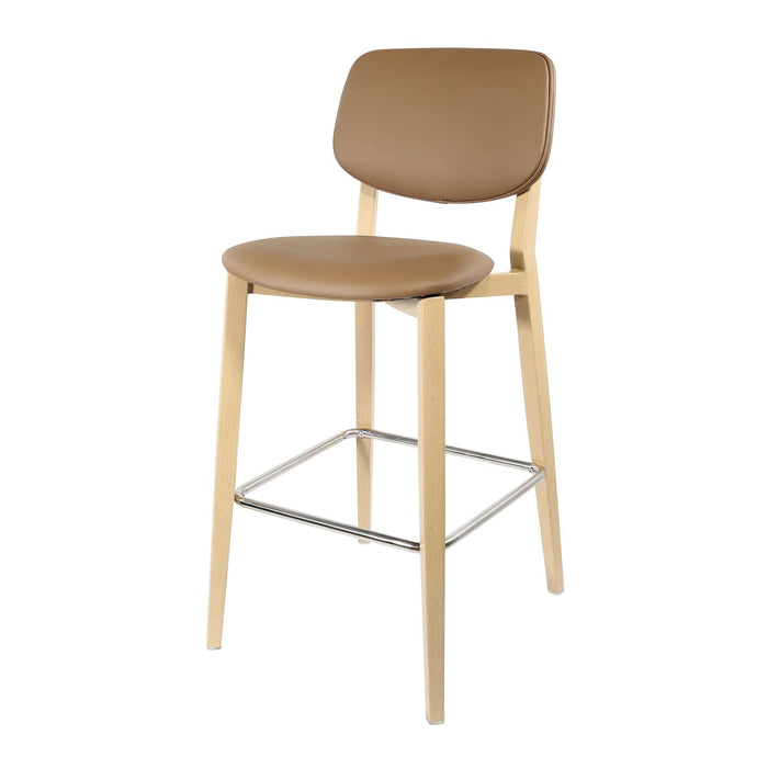 Durafurn Atlanta Barstool - large Backrest - Oak Frame/Taupe Vinyl Seat & Backrest