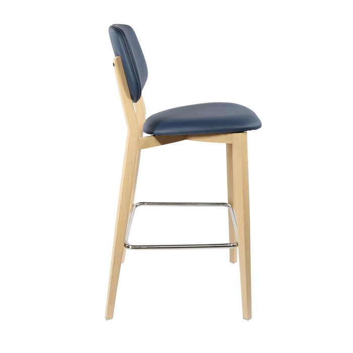 Durafurn Atlanta Barstool - large Backrest - Oak Frame/Navy Vinyl Seat & Backrest