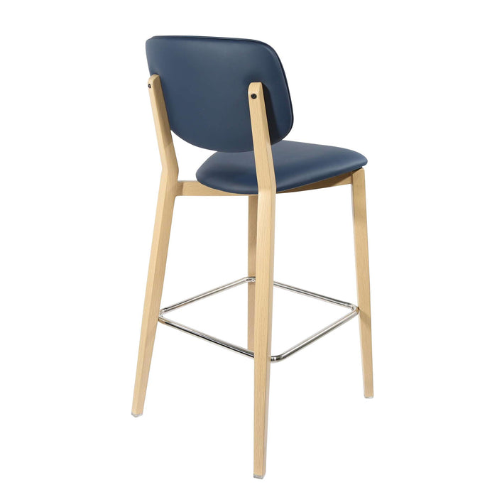 Durafurn Atlanta Barstool - large Backrest - Oak Frame/Navy Vinyl Seat & Backrest