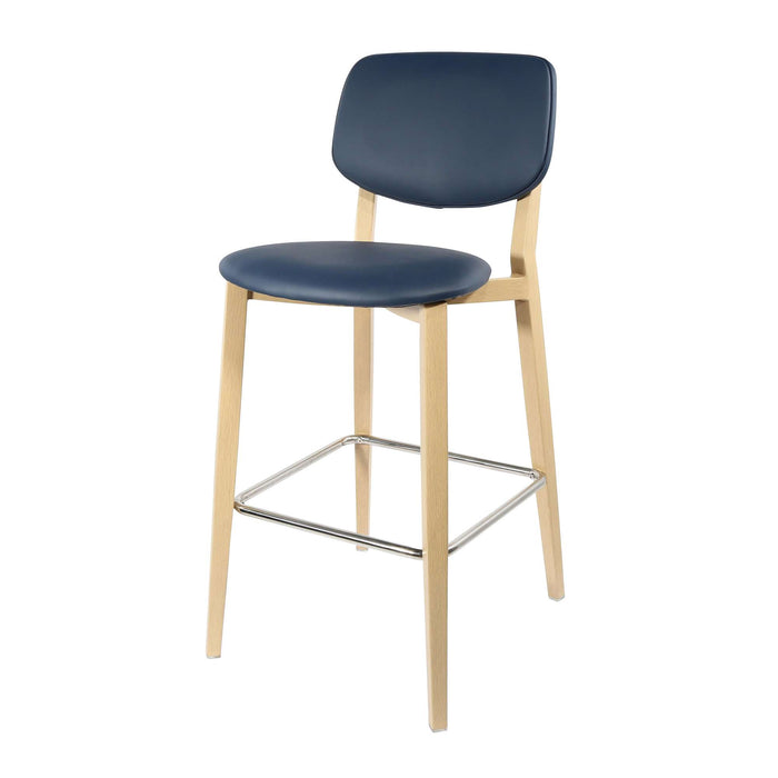 Durafurn Atlanta Barstool - large Backrest - Oak Frame/Navy Vinyl Seat & Backrest