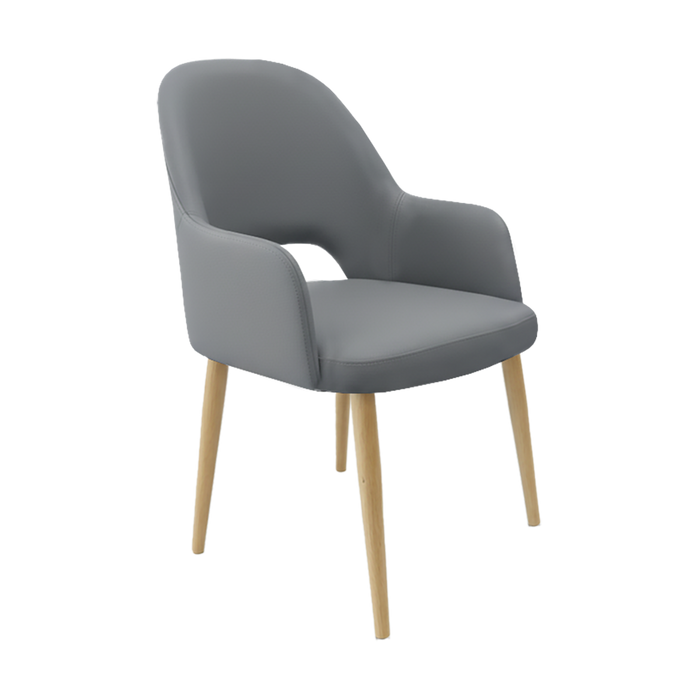 Bourbon Armchair - Stone Vinyl with Oak Round Legs